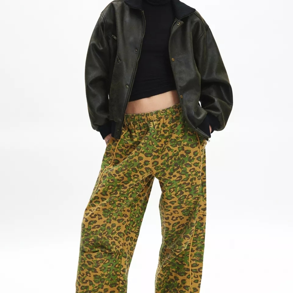 UO Green and Brown Leopard Print Camo Track Pants XXL